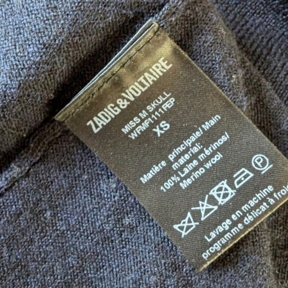Zadig and Voltaire Miss M Skull Merino Wool Sweater XS Navy Blue Silver Crystal - Picture 6 of 7